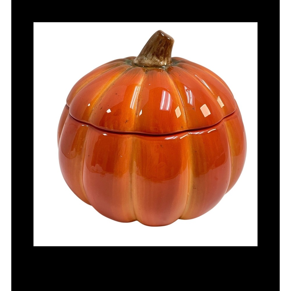 FTD Ceramic Pumpkin Jar with Lid Orange Harvest Fall Decor Candy Dish 6 Inch